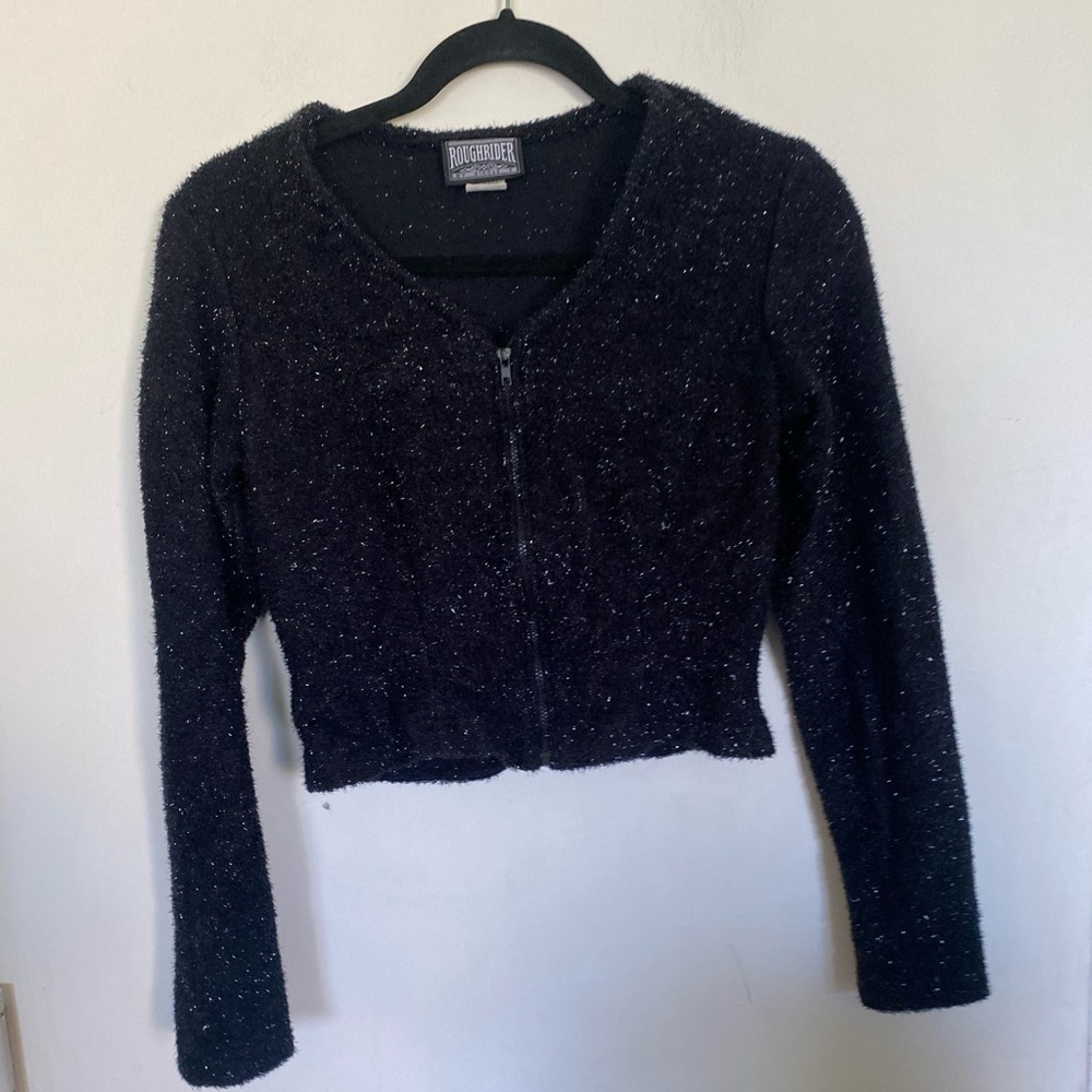 Vintage, rough rider, by circle t zip up cropped black with sparkles jacket